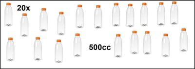 20x Flesje helder 500cc met oranje dop - drink fles vruchten sap limonade drank