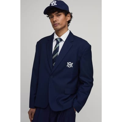 Embroidered Oversized Blazer | Navy | Size 44