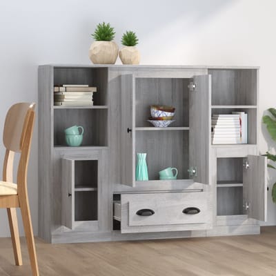 vidaXL - Hoge - kasten - 3 - st - bewerkt - hout - grijs - sonoma - eikenkleurig