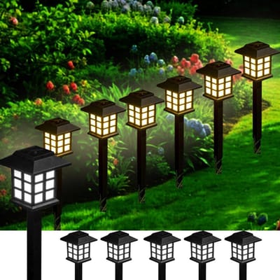 Zes Solar Lampen - Buitenverlichting Tuin - Landschap Verfraaien - Automatisch Aan/Uit - 38cm Hoog - Zwart