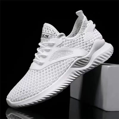 Heren Mesh Schoenen Lente en Zomer Nieuwe Zachte Zool Ademende Sandalen Casual Koreaanse Versie Lage Top Mesh Lichtgewicht Schoenen Heren 43 white