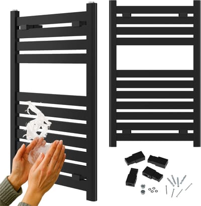 Granitan Handdoekradiator Enzo - 80x50cm - Zwart - Ladderdesign - Badkamer Verwarming - CV Radiator
