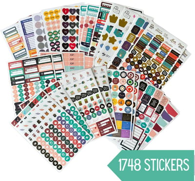 Planner Stickers Boek – 1748 Stickers voor Bullet Journal, Agenda & Kalender – 31 Vellen met Datums, Trackers, Quotes en Symbolen