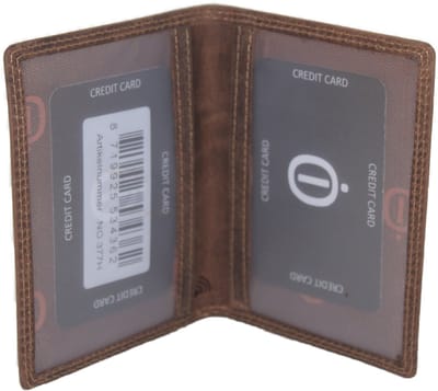 Oi Hunter bruin leren Identiteitskaart mapje België 2 x zicht vak / middenmaat mapje voor bv. papieren rijbewijs / buitanlands ID kaart hoesje met 2 zichtvensters / RFID SAFE / bruin leer / 377H