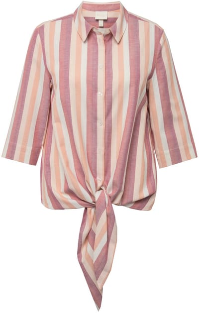 Ulla Popken - Dames - Blouse strepen zoomknopen overhemdkraag 3/4-mouwen - Roodbruin - Maat 46+