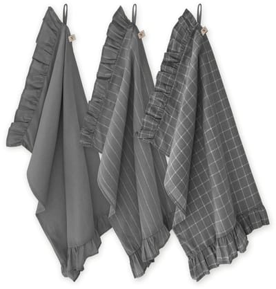 Walra Keukenset Lovely Linen Ruffles - 3x 50x70 - 50% Katoen (BCI) / 50% Linnen - Antraciet