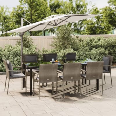 vidaXL - 9-delige - Tuinset - met - kussens - poly - rattan - zwart - en - grijs