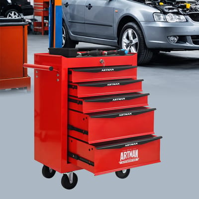 MODENUIT Gereedschapswagen - 5 Laden En 4 Wielen - Garage En Werkplaats - Staal - 60x33x77,5 Cm - Rood Zwart
