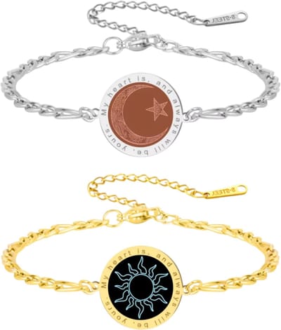 Zonne-, Maan- en Sterren Armband voor Koppels – ‘Mijn Hart is Altijd van Jou’ – 2 Stuks Zilver en goud – Romantisch Cadeau voor Haar of Hem, Verjaardag, Jubileum of Valentijn