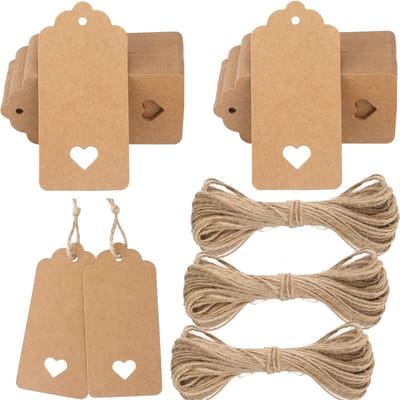 Allecto - Kraft Luggage Tags - 300g/m² Labels - Perfect voor Cadeauverpakking - Bruin - 200 Stuks - Geschikt voor Trouwen - Leuke Decoratie