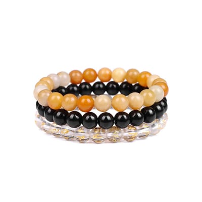 Bixorp Gems Oranje Aventurijn + Onyx + Motto Glas Edelstenen Armbanden Set - Edelsteen Kralenarmband