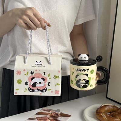 Anime Unieke Panda Mok Verjaardagscadeau voor Meisjes Mok Huis met Deksel Hoge Waarde Koppel Souvenir Cadeau Duurzaam Duurzaam 400