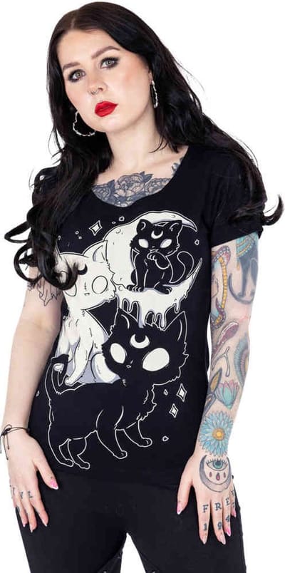 Cupcake Cult - Midnight Kitty Dames T-shirt - XXL - Zwart