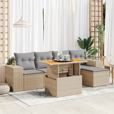vidaXL - 6-delige - Loungeset - met - kussens - poly - rattan - beige
