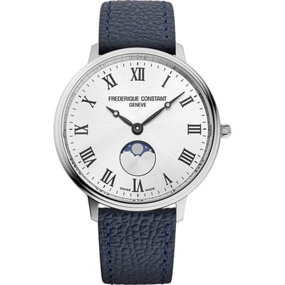 Frédérique Constant Classic Moonphase FC-206RS3S6 Horloge - Leer - Blauw - Ø 39 mm