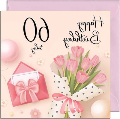 Verjaardagskaart Vrouwen - Kaart 60 Jaar - Verjaardag Wensen - Gerecycled Materiaal - 145 x 145mm - Roze