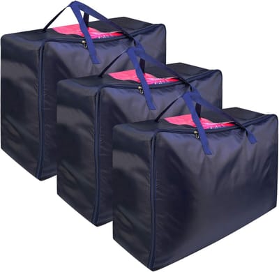 Famanu - Grote organizer-opbergtas, pak van 3 stuks, waterdichte Oxford-opbergzakken met twee ritsen, voor kleding, beddengoed, dekbed, dekens, verplaatsen, 70 x 50 x 30 (donkerblauw)