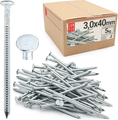 LUN FIX - Rillennagel 3 x 40 mm - 5 kg (ca. 1800 stk.) - ongegalvaniseerde bouwspijker - houten spijkers voor bouwprojecten