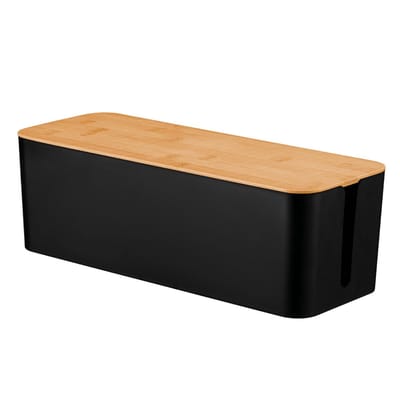 BUDDLEY Kabelbox Zwart Bamboe (XL) - Kabeldoos - Kabel Opbergbox Stekkerdoos - Kabel Management onder bureau - Kabel Organiser Bureau - Kabel Organiser - Kabelbox Stekkerdoos - CableBox - Kabel Doos - Kabelbox voor snoeren wegwerken