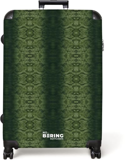 NoBoringSuitcases.com® - Koffer groot - Reiskoffer lichtgewicht - Groen slangenhuid met symmetrische schubstructuur - Rolkoffer met 4 wielen - Grote trolley XL - 98 liter bagage