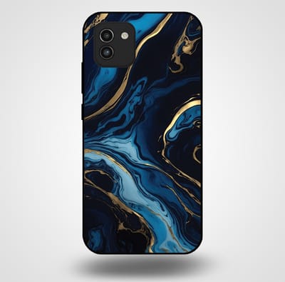 Smartphonica Telefoonhoesje voor Samsung Galaxy A03 met marmer opdruk - TPU backcover case marble design - Goud Blauw geschikt voor Samsung Galaxy A03