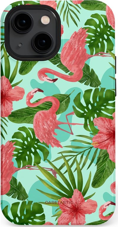 Casetastic hoesje geschikt voor Apple iPhone 13 mini - MagSafe - Dubbellaagse bescherming - Flamingo jungle - Fashion Case - Mintgroen Koraal
