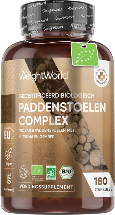 WeightWorld Biologisch Paddenstoelen Complex - Bevat Lion's Mane, Reishi, Cordyceps, Chaga en Shiitake - 180 capsules voor 3 maanden voorraad