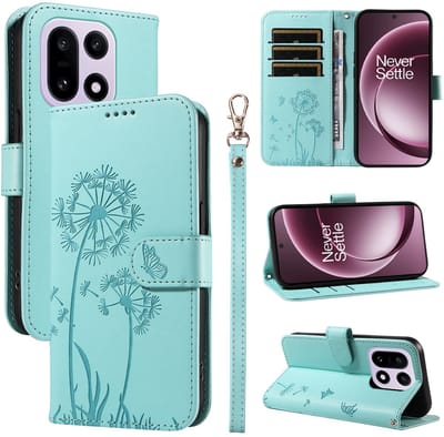 Coverup Hoesje - Geschikt voor OnePlus 15 Hoesje - Coverup Paardenbloem Book Case - Mintblauw
