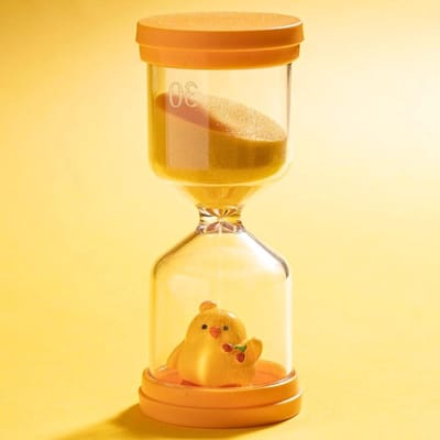 Zandloper 30 minuten - Zandtimer Uurwerk - Tijdmanagement Leren - Onbreekbaar PVC Materiaal - 48x48x48 mm - Macaron Geel