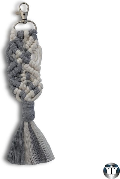 Sleutelhanger | Macramé | Naturel en Grijs | Geknoopt | Sleutelhanger Macramé | Sleutelbos | Autosleutel | Tas | Hanger | Handgemaakt | 100% Katoen | Cadeau Idee | Diverse Kleuren | TheOldOmen |