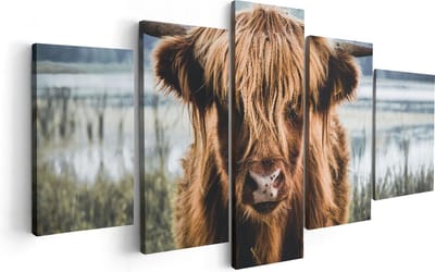 Artaza Canvas Schilderij Vijfluik Schotse Hooglander Koeienkop Bij Een Meer - 100x50 - Foto Op Canvas - Canvas Print
