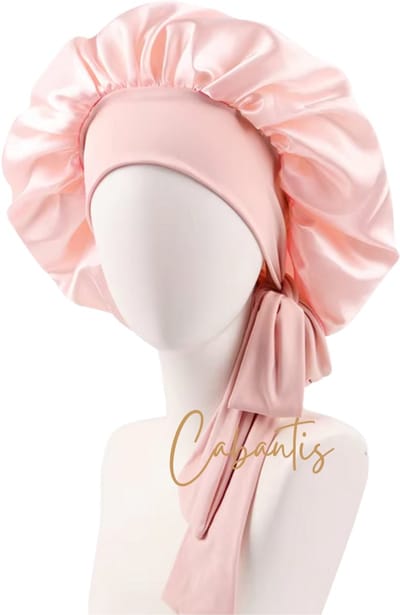 Cabantis® Verstelbaar Bonnet - Satijnen Slaapmuts Unisex – Frizz-vrije Nachtcap met Brede Elastische Band - Satijn Soft pink