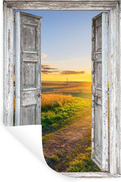 Muurstickers - Sticker Folie - Doorkijk - Platteland - Landschap - Zon - 20x30 cm - Plakfolie - Muurstickers Kinderkamer - Zelfklevend Behang - Zelfklevend behangpapier - Stickerfolie