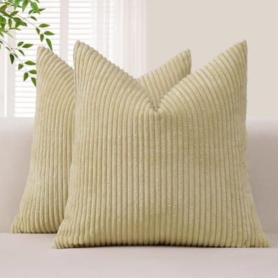 Famanu – Corduroy ribfluweel kussenhoezen set van 2 (50x50 cm) – zachte geribde look – moderne sierkussenhoezen – beige/crème