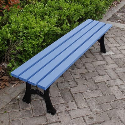 Buitenbank Hout Metaal - Tuinbank Stevig - Ontspannen Buiten - Ergonomische Rugsteun - 150 cm Lengte - Blauw