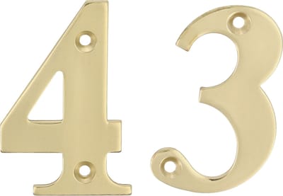 AMIG Huisnummer 43 - massief messing - 5cm - incl. bijpassende schroeven - gepolijst - goudkleur