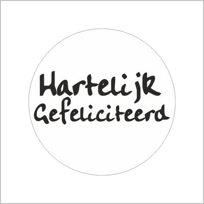 Sticker - "Hartelijk Gefeliciteerd" - Etiketten - 39mm Rond - Wit/Zwart - 500 Stuks