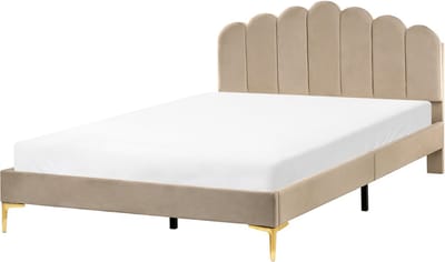 SAUVIAN - Bed - Taupe - 160 x 200 cm - Fluweel