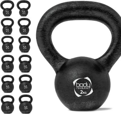 Kettlebell van gietijzer - zwart - 2 kg - platte onderkant