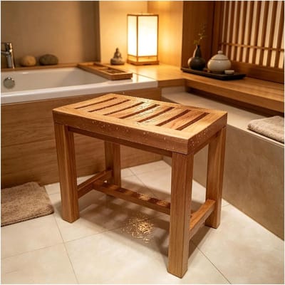 Badkamerstoel - Houten Kruk - Veilig Douchen - Massief Teakhout - 42x28x43 cm - Houtkleur