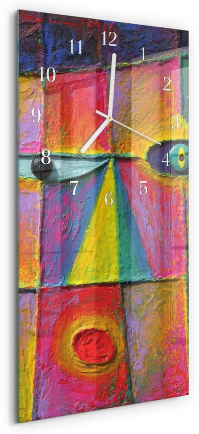 Tulup Wandklok - Deel Wandklok Glas Decoratie - 30x60 cm - Veelkleurig Gekleurde Glazen Klok - Witte Handen - Rechthoekige Wandklok - Gekleurde Glazen Klok - Glazen Klok Met Print