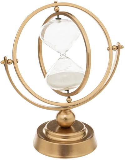 Atmosphera Zandloper cilinder - decoratie of tijdsmeting - 15 minuten - wit zand - D20 x H25 cm - glas - gouden frame