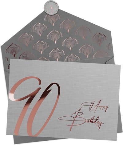 Wenskaart 90e Verjaardag Luxe Set met Premium Envelop en Was labelvoor Dames en Heren