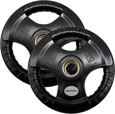 AJ-Sports Olympische Halterschijven 15kg - 2 stuks - Rubber - Handgrepen - 50 mm - Ø 50 mm - Zwart - Sport Gewichten voor Thuis - Geschikt voor Fitness, CrossFit & Functional Training