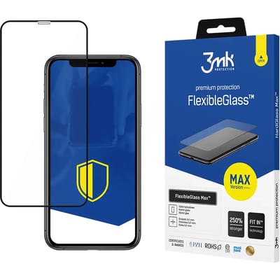 3MK FlexibleGlass Max - Hybride Glas Bescherming - iPhone Xs Max - Wzmocnione Krawędzie - Zwart