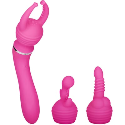 EIS, vibrator, verleidelijke siliconen stimulator, 19 cm, waterdicht, oplaadbaar, huidvriendelijke siliconen, inclusief 3 opzetstukken