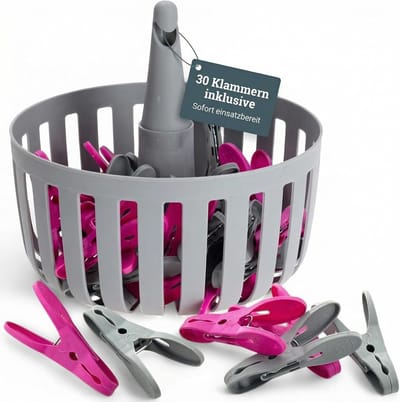 SnelShoppen - Praktische wasknijpers mand met 30 stevige clips, robuuste mand met haken, ruimtebesparende opslagmand voor wasknijpers, UV-bestendig en