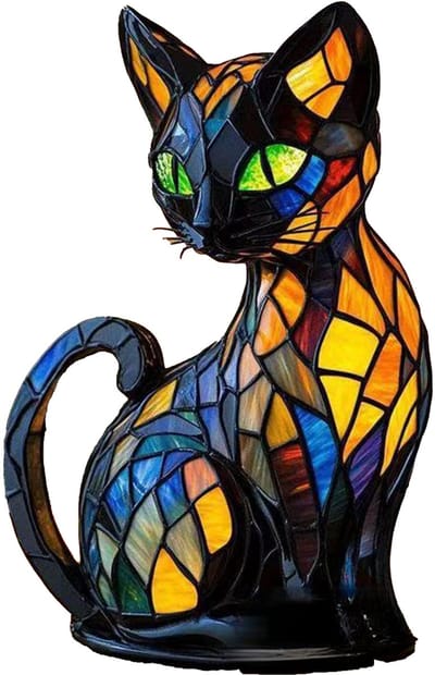 Ynkkvre - Kattennachtlampje - Kattenlamp - Retro Tafellamp - Retro Bureaulamp - Kunstnachtlamp voor Huisdecoratie - Cadeau voor Kattenliefhebbers - Zacht Warm LED Licht - Verzwaarde Antikantelbasis - Energiezuinig & Oogvriendelijk