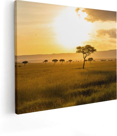 Artaza Canvas Schilderij Zonsondergang Afrika - 50x40 cm - Wanddecoratie Savanne - Muurdecoratie Boom - Kamer Accessoires Natuur