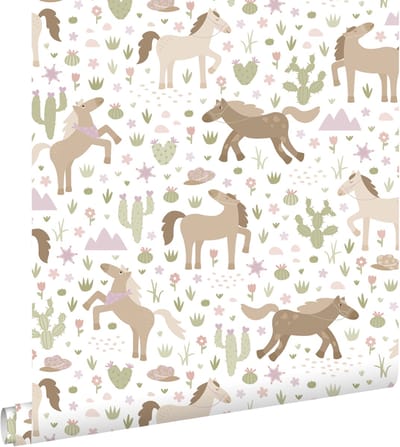 ESTAhome behang paarden bruin, groen en paars - 50 x 900 cm - 132191